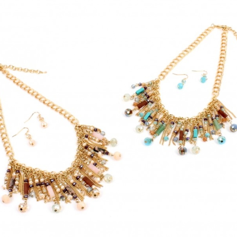 Natural Beads and Seeds Necklace and Earrings Set